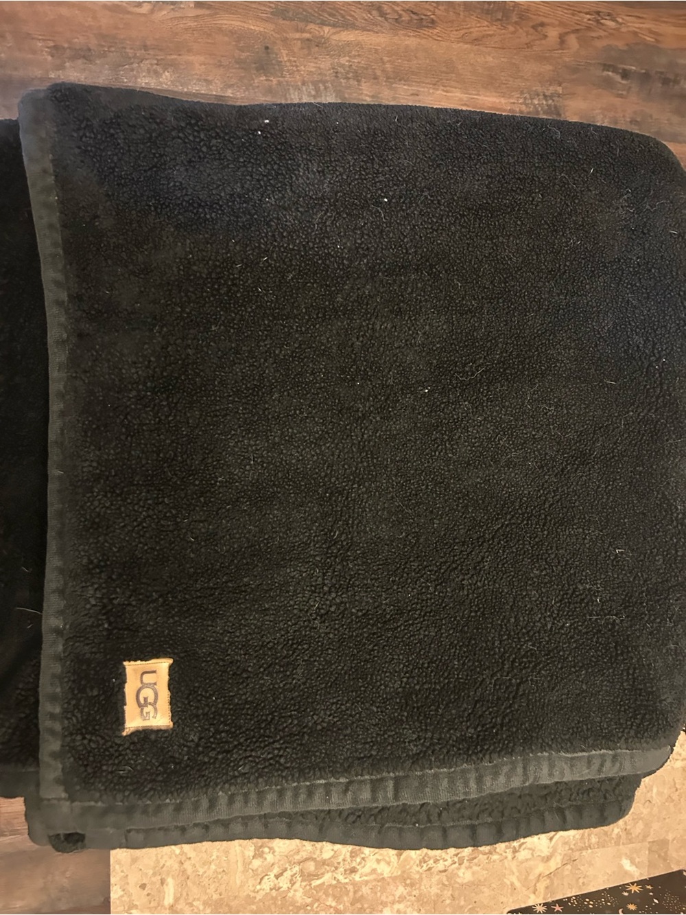 UGG Black Plush Sherpa Blanket with Logo Patch Twin size